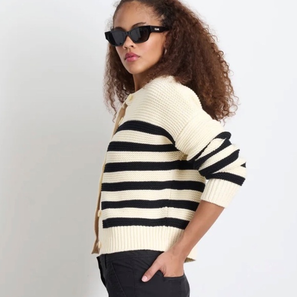 NWT! Alex Mill Nico Striped Cardigan in Cotton - Ivory/Black - Size M - Picture 2 of 9